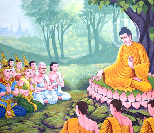 भगवान बुद्ध अपने शिष्यों का शिक्षा देते हुए...